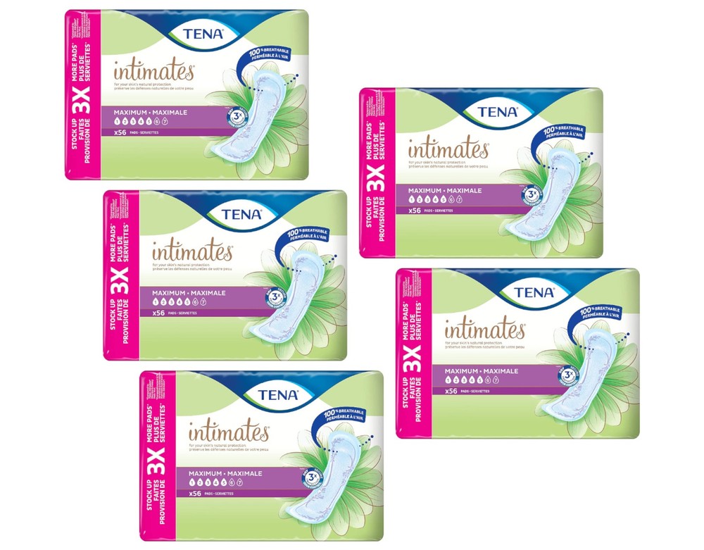 Tena Intimates Incontinence Pads Maximum Absorbency, 56 Count – Pack of 5