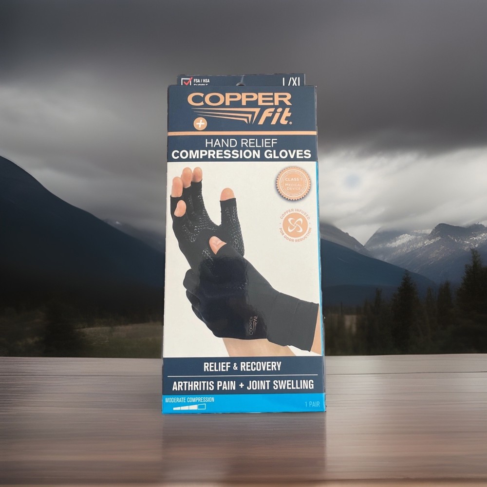 Copper Fit Hand Relief Compression Gloves Relief & Recovery Arthritis+Joint L/Xl