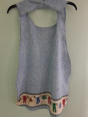 Clothesline/Blue&White Adult Bib, Handmade , 35 1/2” by 21 ½”, reversible