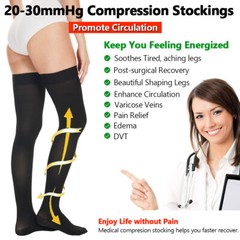 Thigh High Compression Stockings 20-30mmHg Women Men Medical Edema Travel Flight