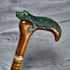 Cane Walking Stick Wooden carved Handmade – Alligator