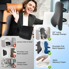 Memory Foam Lumbar Support Pillow for Car, Full Back Support Pain Relief Cushion