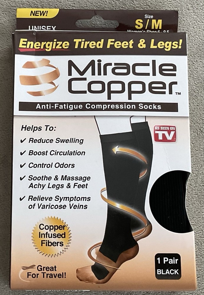 Miracle Copper Anti-Fatigue Compression Socks Black S/M As Seen On TV