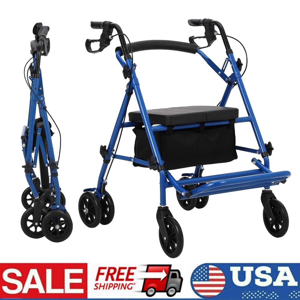 Rollator Walker 300 lbs. 31 to 35″ Handle Height 2 in 1 Walker Wheelchair Combo