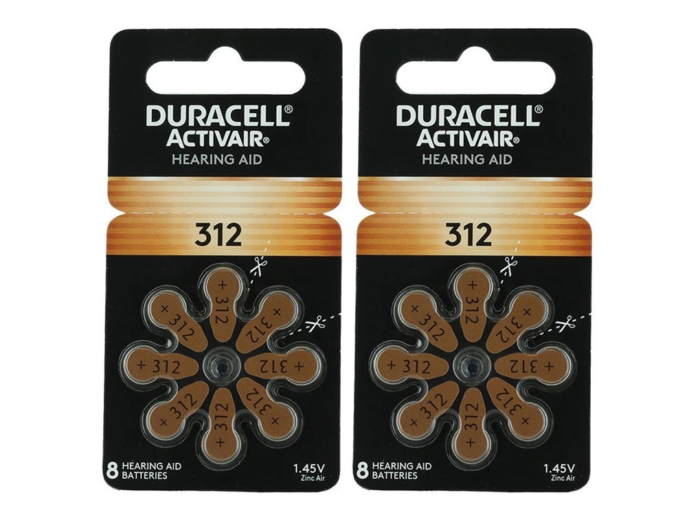 Duracell Hearing Aid Batteries Size 312 – 1.45 V Zinc Activair – 2 packs (16 ct)