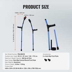 Forearm Crutches for Adults, 11-Level Height Adjustable Walking Crutches with 4-