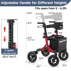 Walkers for Seniors, Rollator Walker with Seat, 4x 10″ Rubber Wheels All Terrain