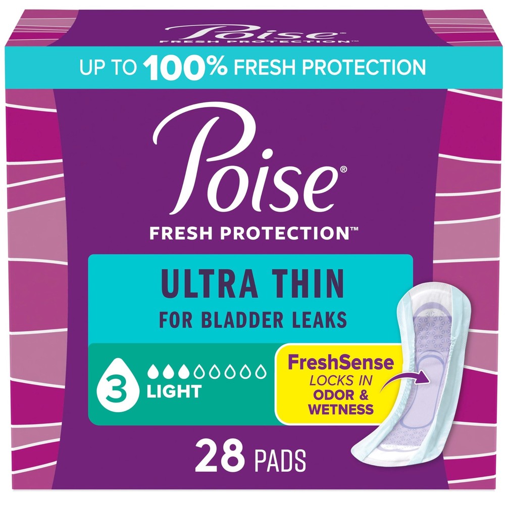 Poise Ultra Thin Incontinence Pads Postpartum Pads for Bladder Leaks, 3 Drop