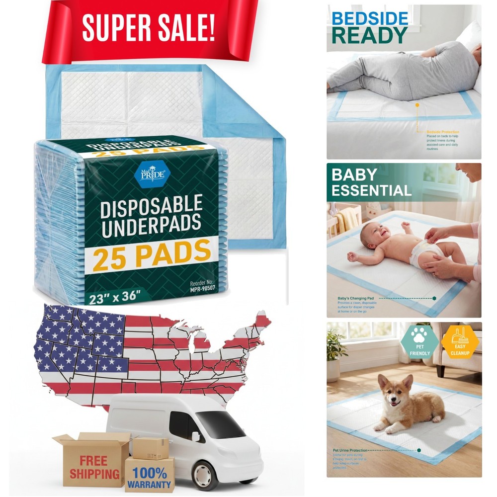 Bulk Pack of 25 Disposable 23“ x 36“ Underpads | Latex-Free Protection for All