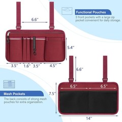 FINPAC Wheelchair Side Storage Bag w/Cup Holder, Armrest Burgundy