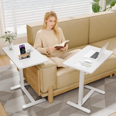 Adjustable Bedside Table with Wheels, Phone Stand, Cup Holder and Headphone H…