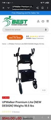 UPWalker Journey UpWalker H200 Premium Lite 4-Wheel Foldable Seat, Black