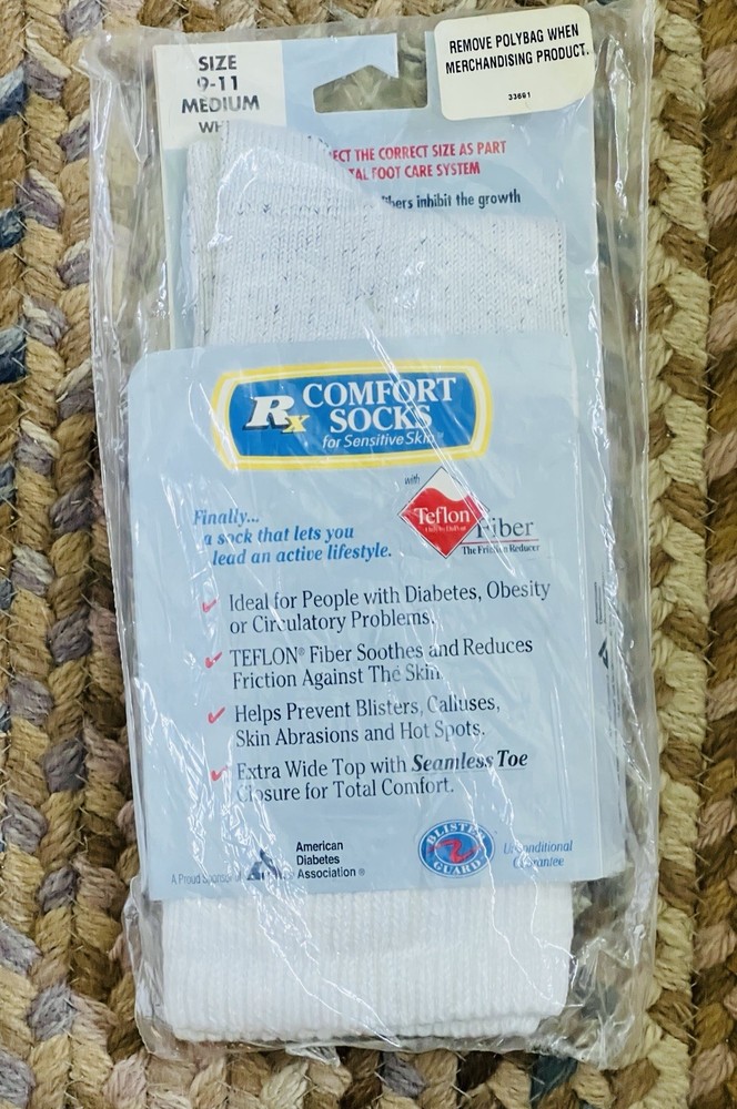 RX Comfort Socks For Sensitive Skin Extra Wide Top White Size Medium (9-11) NEW