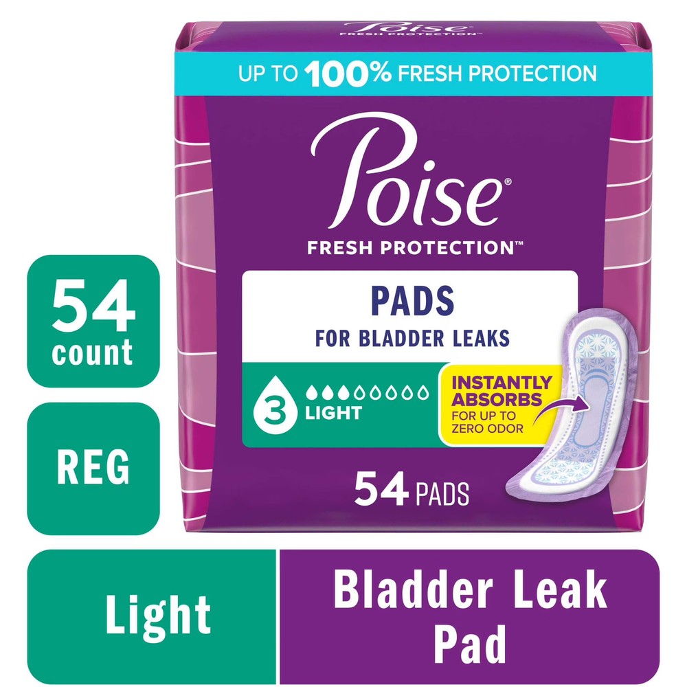 Incontinence Pads for Women, 3 Drop Light Absorbency, Regular Length, 54 Count