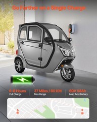 VEVOR 3-Wheel Enclosed Mobility Scooter for Seniors 650lbs Capacity 3-Seater