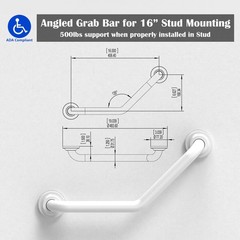 1-1/4 x 16inch Angled Grab Bar for Stud Mount with Knurled Grip, Bathroom Mob…