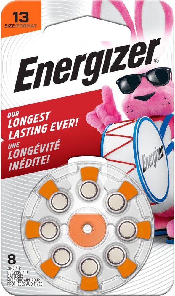 Energizer Size 13 Hearing Aid Batteries, Orange Tab Hearing Aid Batteries 8 Ct
