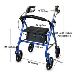 McKesson Upright Rollator Walker 300 lbs. 31 to 35” Handle Height 146-10257BL-1