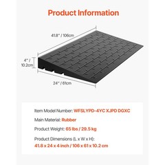 VEVOR 4″ Rubber Threshold Curb Ramp w/3 Channels for Wheelchair Scooter 2200 lb