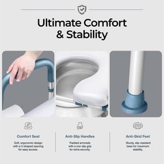 Adjustable Toilet Seat Riser for Seniors – Heavy Duty, Gray, Supports 400 lbs