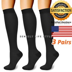 For Men Women Knee High Gradient Compression Socks 20 mmHg Gray Black 3 Pairs