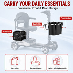 4 Wheel Mobility Scooter Adults Seniors 350W 350lbs 15 Mile Silver Swivel Seat