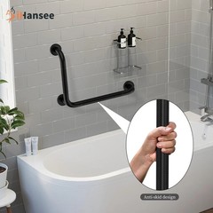 L-Shaped Angled Grab Bar 12×16 Inch Matte Black Anti-Slip Knurled Shower Hand…