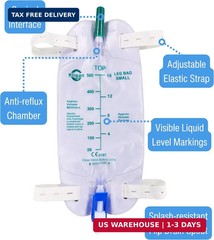 5 Pack Easy-Tap Catheter Leg Bags, 500ml Urinary Drainage Bag, Anti-Reflux Valve