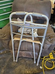 Foldable Adjustable Height Aluminum Walking Frame, Silver/Gray, No Wheels