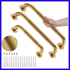 3 Pack Anti Slip Safety Grab Bar Bundle, 12″ 16″ 16″ Gold Commercial Bathroom…