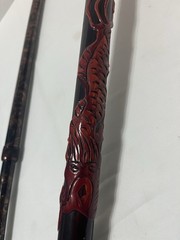 Dragon Walking Cane with Carved Animal Head Handle, Decorative Shaft, Black/Red