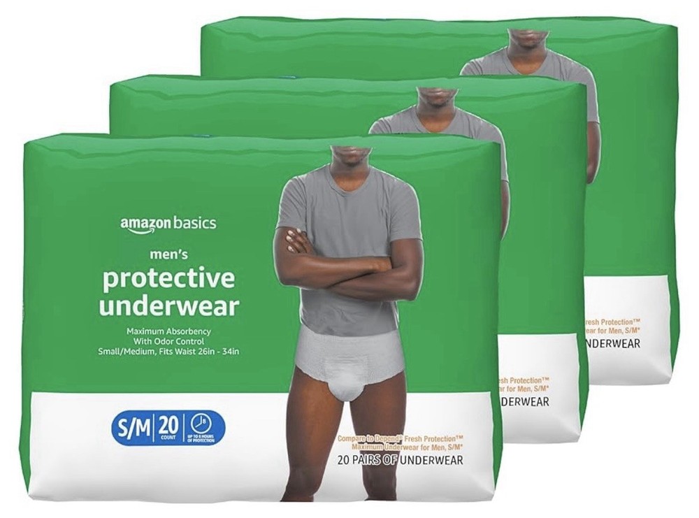 60 Count $24 Men’s Incontinence Underwear Small Medium Amazon Basics Local P.U.
