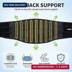 CAMBIVO Back Brace with 9-Stay Adjustable Lumbar Support Belt, BS10 | 9-stay lum
