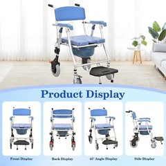 Heavy Duty Bedside Commode Chair Shower Rolling Padded Seat 330lb