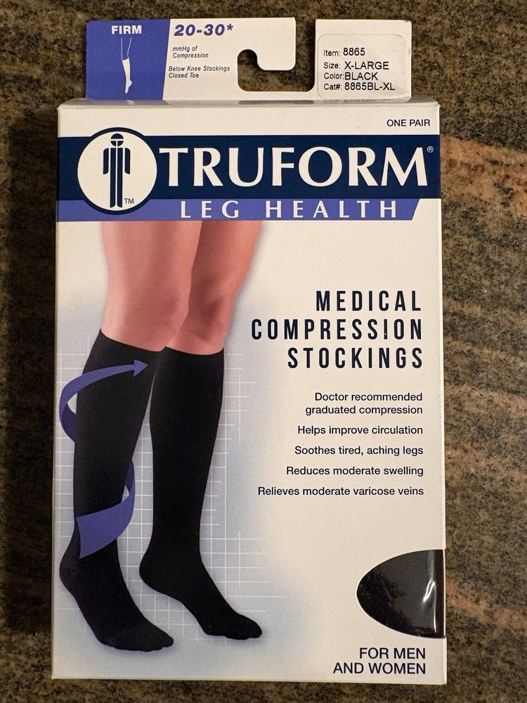 Truform 8865BL-XL Black Compression Stockings Knee Closed Toe 20-30 mmHg. Firm.