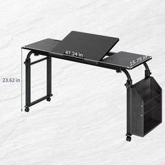 Overbed Table with Wheels Mobile Bed Desk for Laptop Adjustable Height & Length