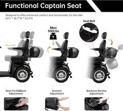 1000W Heavy Duty 4 Wheel Mobility Scooters for Seniors 40 Miles 500 lb Capacity
