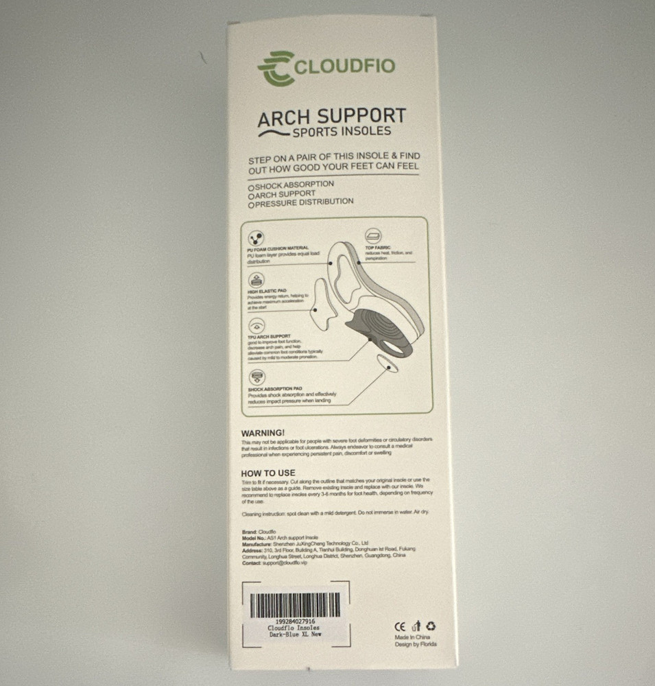CLOUDFIO Arch Support Sports Insoles Full Length Cuttable EVA/PU White XS-XL