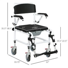 Homcom Accessibility Commode Shower Wheelchair w/Detachable Bucket 712-022V01BK