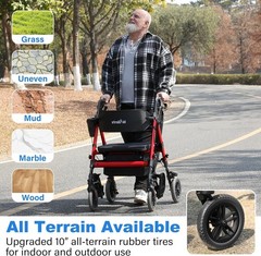 StrollAid Walkers Seniors Rollator Walker w/ Seat 10″ Big Wheels up450lbs S9310