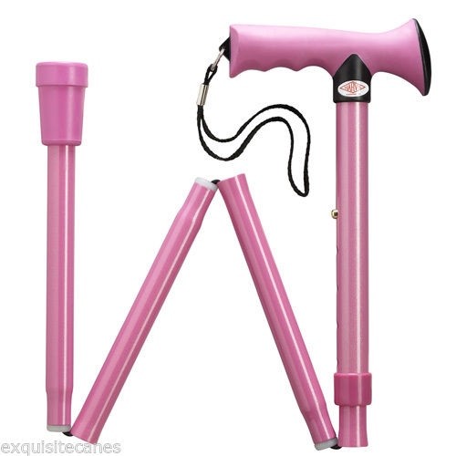 LADIES PINK ERGONOMIC SOFT TOUCH HANDLE ADJUSTABLE FOLDING WALKING CANE-COLORS!!