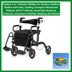 2 in 1 Rollator Walker for Seniors, Medical Walker with Seat, Folding Transpo…