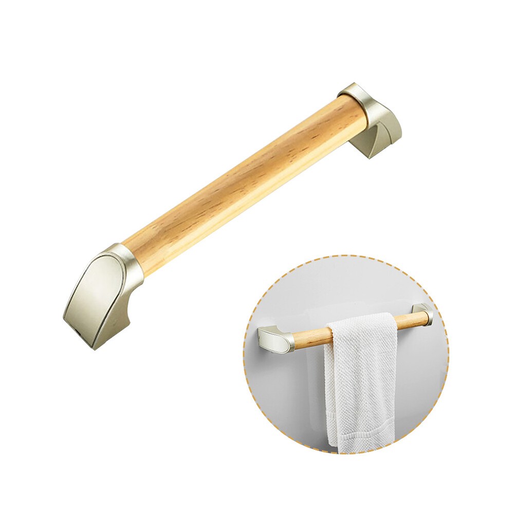 Non Slip Wooden Grab Bar Wall Mounted Support Rail Bathroom Accessibility Handle