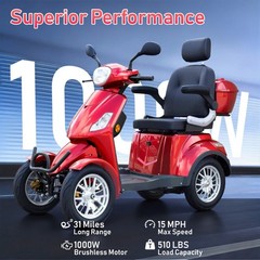 700W 3-Wheels Portable Double Motor Folding Electric Power Red Mobility Scooter