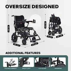 Ultralight 36Lbs Foldable Electric Wheelchair Adults Seniors 12 Mile Range All