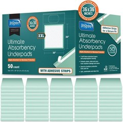 Inspire Ultimate Absorbency Disposable Bed Pads, Adhesive, 36″ X 36″, (50 Count)