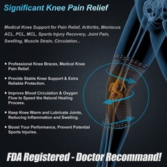 Professional Compression Knee Brace with Gel Pad & Stabilizers for Pain Relief,
