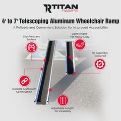 Titan 4′-7′ Telescoping Aluminum Wheelchair Ramp w/600 lb. Capacity (Open Box)