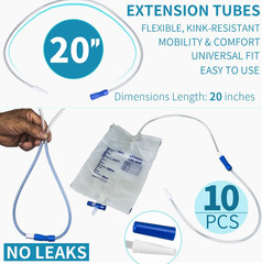10 Pack 20 Inch Leg Bag Extension Tubing – Flexible, Latex-Free Drainage