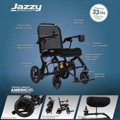 Pride Mobility Jazzy Ultra Light Folding Travel Power Chair – 300 lbs…